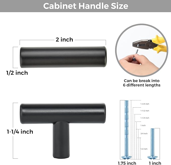 5 Pack Matte Black Cabinet Knobs - Kitchen Cabinet Knobs Black Cabinet Pulls for Kitchen Cabinet Drawer Stainless Steel Dresser Knobs for Cabinet Hardware 2in Length Single Hole T Bar