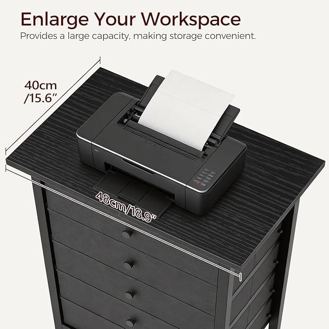 5 Drawer File Cabinet,Rolling Filing Chest Cabinet with Wheels, Under Desk Storage Organizer, Printer Stand with Non-Woven Fabric Drawer, for Home Office, Study, Black FCBK4801