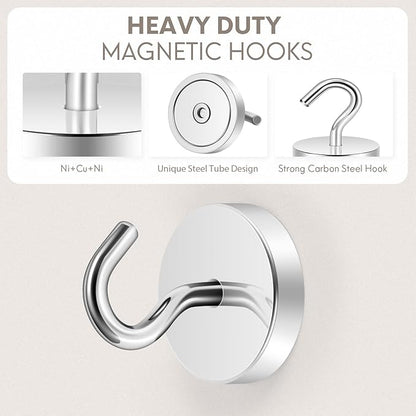 Neosmuk Magnetic Hooks, Cruise Ship Essentials, 120lb+ Heavy Duty Magnetic Hooks for Cruise Cabins, Refrigerator, Grill, Hanging, and Travel | Extra Strong Must-Haves Magnet Hook,Silver, Pack of 10