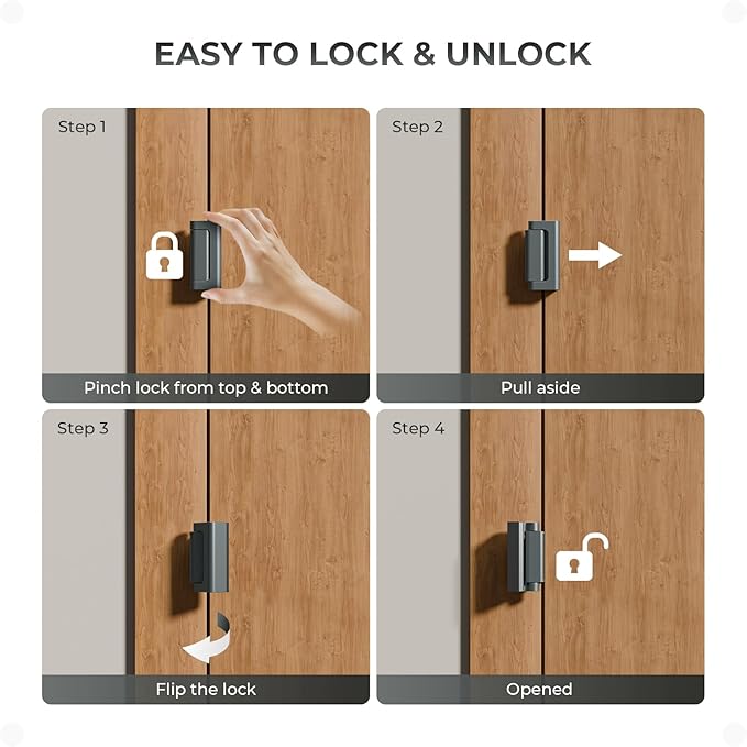 6Pack Home Security Door Reinforcement Lock, Childproof Safety Door Lock Latch Inside Stopper, Add High Security to Prevent Home Unauthorized Entry, Aluminum Construction Finish Grey