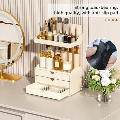 3 Drawers Bathroom Counter Organizer - 5 Tier Makeup Organizer, Versatile Perfume Organizer, Ideal for Bathroom Storage, Vanity, Large Skincare, Perfume, Present, Cream White