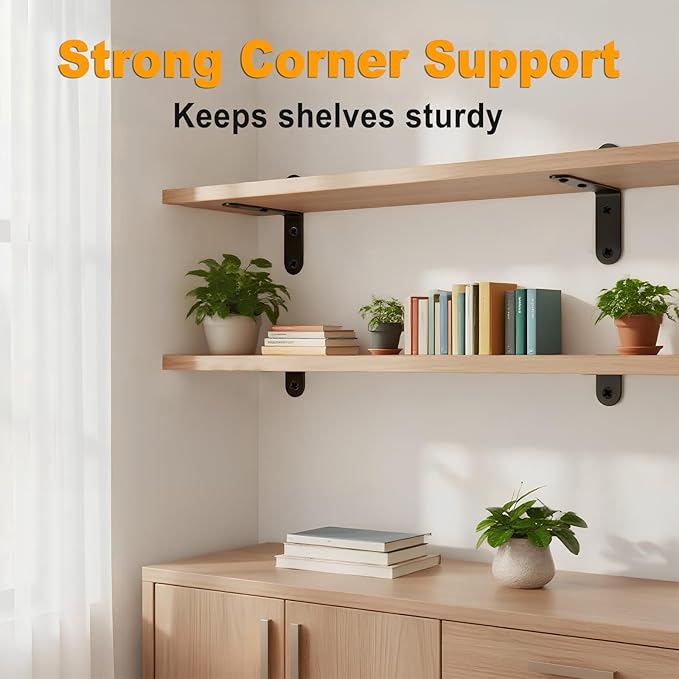 24PCS Stainless Steel L Brackets, Heavy Duty Corner Braces for Wood Furniture & Shelves, 5-Size Black Metal Angle Brackets with Screws(0.79/1.2/1.4/1.57/1.97inch)