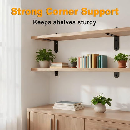 24PCS Stainless Steel L Brackets, Heavy Duty Corner Braces for Wood Furniture & Shelves, 5-Size Black Metal Angle Brackets with Screws(0.79/1.2/1.4/1.57/1.97inch)