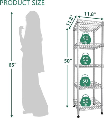 GIOTORENT 5 Tier Standing Shelving Metal Units, Adjustable Height Wire Shelf Display Rack for Laundry Bathroom Kitchen 11.8 W x 11.8 D x 50 H (5-Tier, Grey, Matte/Glossy Finish)