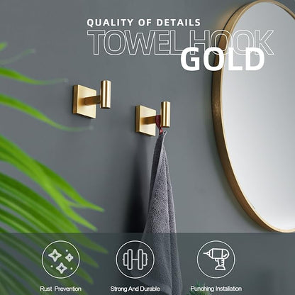 KOKOSIRI Robe Hooks Bathroom Towel Coat Hook for Bath Kitchen Wall 2 Pack Brushed Gold Stainless Steel B1013BG-P2