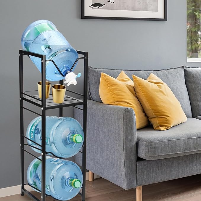5 Gallon Water Bottle Pour and Store System, 3-Tier Jug Holder With Valve Dispenser, Detachable Bottle Holder With Storage Shelve Rack for Home Office Organization