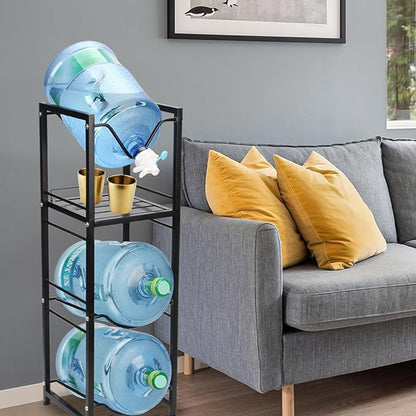 5 Gallon Water Bottle Pour and Store System, 3-Tier Jug Holder With Valve Dispenser, Detachable Bottle Holder With Storage Shelve Rack for Home Office Organization