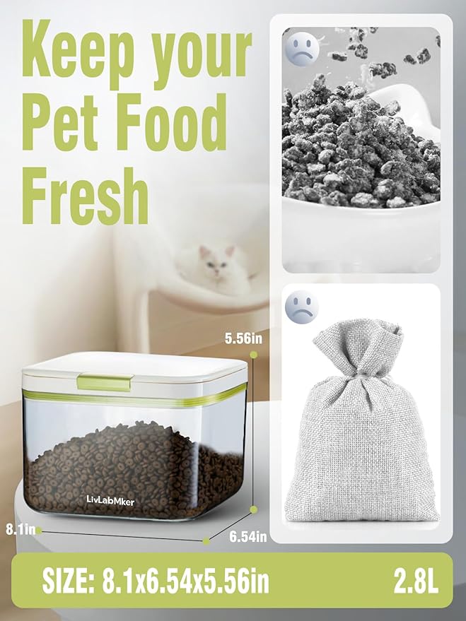 LivLab Mker 3lbs/50OZ/2.6qt Airtight Dog food storage container with lids,Dog Treat Container With Measuring cup,Dry Pet Food storage bin for Dogs,Cats,and Birds 2.8L