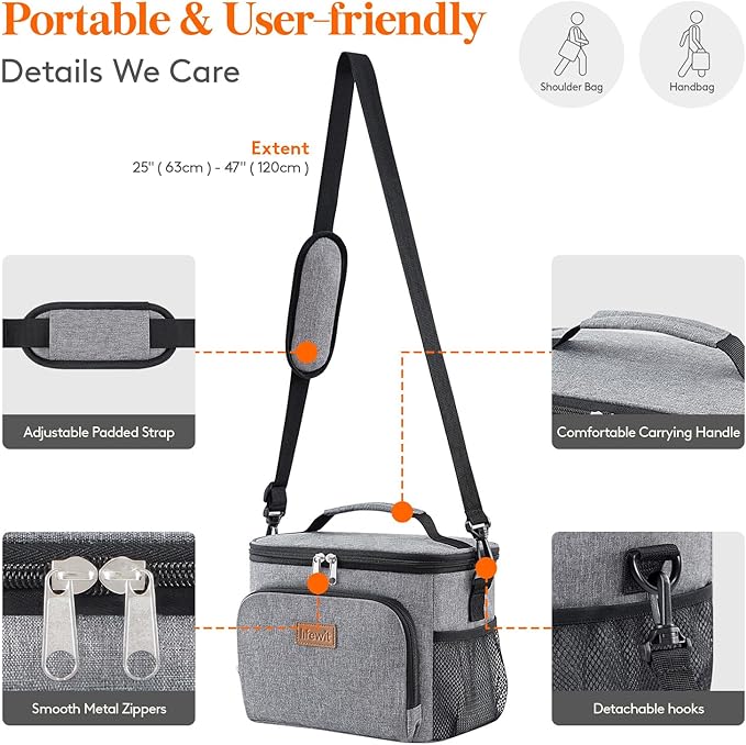Lifewit Reusable Insulated Lunch Bag, Portable Cooler Freezable Soft Lunchbox Leakproof with Adjustable Shoulder Strap for Men Women Adult for Work Picnic or Travel, 9L 12 Can, Grey