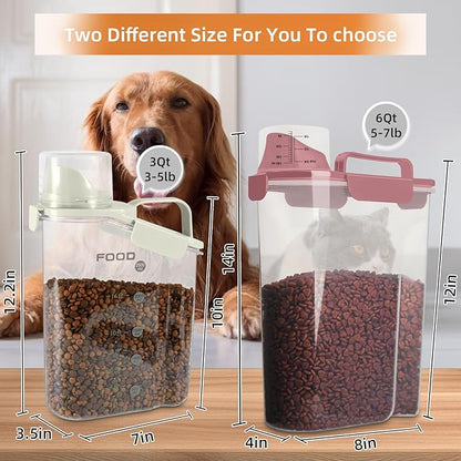 Airtight Small Cat Dog Pet Food Storage Containers BPA Free, with Large Pour Spout/1 Measuring Cup/ 4 Safety Locks and Double-layer Silicone Strip (Rose Pink, 5L-1pack)