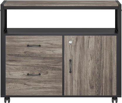 Tribesigns Modern File Cabinet with Drawers for Letter-Sized File and Door, Lockable lateral Filing Cabinet Printer Stand with Storage Shelves and with Rolling Caster for Home Office (Gray)