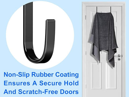 Over The Door Metal Hooks with Plastic Coating 5.5" Fit 0.5" to 1 3/8" Door 4 Pcs Heavy Duty Single Towel Robe Rack Wreath Bathroom Shower Hanger Shoe Organizer Ironing Board Short Black