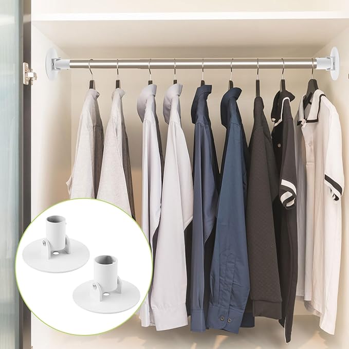Adjustable Shower Curtain Rod Bracket, 2Pcs Different Sizes Titanium Steel Single Swivel Flange Heavy Duty Closet Rod Holder with Screws (White, Inner Dia. 22mm & 26mm)