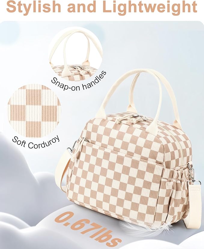 Bluboon Lunch Bag for Women Cute Corduroy Lunch Tote Bags with Shoulder Strap Reusable Insulated Lunch Box Large Capacity Reusable Insulated Cooler for Work Picnic or Travel (13L)