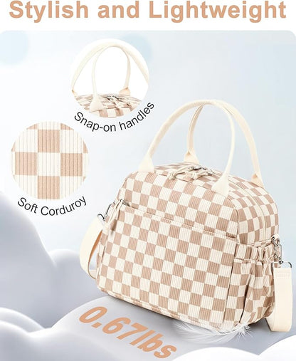 Bluboon Lunch Bag for Women Cute Corduroy Lunch Tote Bags with Shoulder Strap Reusable Insulated Lunch Box Large Capacity Reusable Insulated Cooler for Work Picnic or Travel (13L)