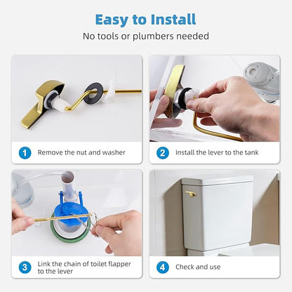 Universal Brushed Gold Toilet Handle Replacement Kit, Side/Angle Mount Toilet Flush Handle Compatible with Kohler K-GP30324-CP/TOTO/American Standard, Stainless Steel Flapper Chain