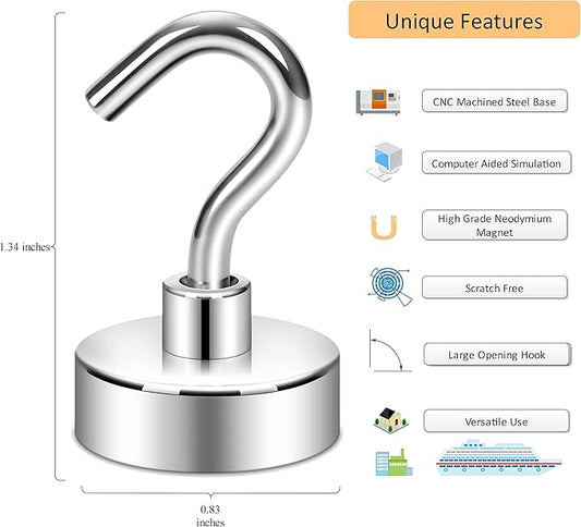 Neosmuk Magnetic Hooks, Heavy Duty 30lb+ Strong Magnet Hook for Cruise Cabins, Cruise Ship Essentials for Hanging, Metal Wall Refrigerator Hangers (Silver, 10 Pack)
