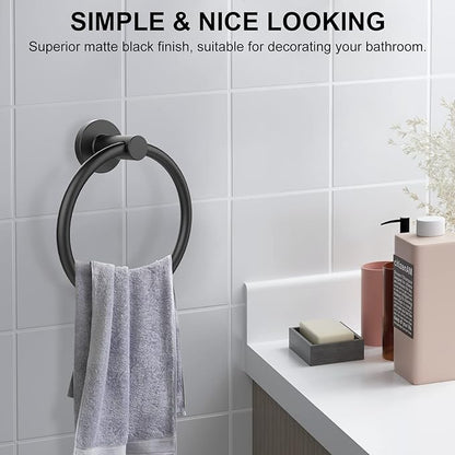 SetSail Towel Holder for Bathroom Wall Matte Black Towel Ring Stainless Steel Hand Towel Holder Heavy Duty Towel Hanger for Bathroom, 3 Packs