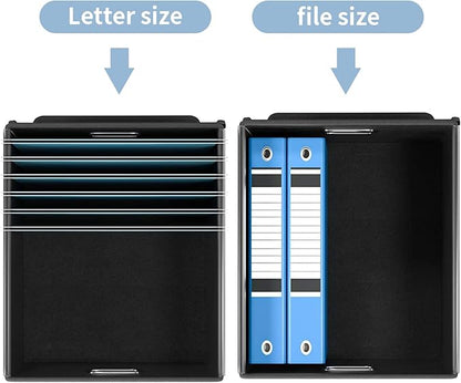 Huolewa File Organizer Box with Lid, Collapsible File Folder Organizer for Office Document Storage, Filing Box with Plastic Slide for Letter Size Hanging File Folders(1 Pack, Powderblue)