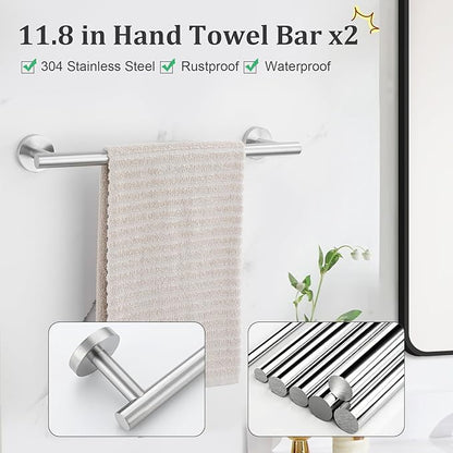 TURS Brushed Nickel 10 Pieces Bathroom Hardware Set, SUS304 Stainless Steel 24 Inch Bath Towel Bar Set, Round Bathroom Accessories Kit Wall Mounted