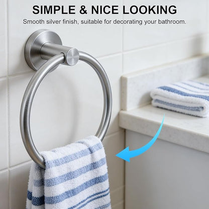 SetSail Towel Holder for Bathroom Wall Silver Towel Ring Stainless Steel Hand Towel Holder 3 Packs Towel Hanger for Bathroom Accessories, Drill Hole
