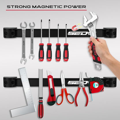 SEDY Magnetic Tool Holder Storage Organizer: 7-Piece Garage Wall Mount Rack Organization Strip Power Magnet Organizers Mounted Workbench Board Slatwall Van Hanger