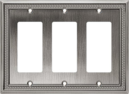 Henne Bery Sunken Pearls Heavy Duty Decorative Wall Plate Switch Plate Outlet Cover (Triple Decorator, Heirloom Silver)