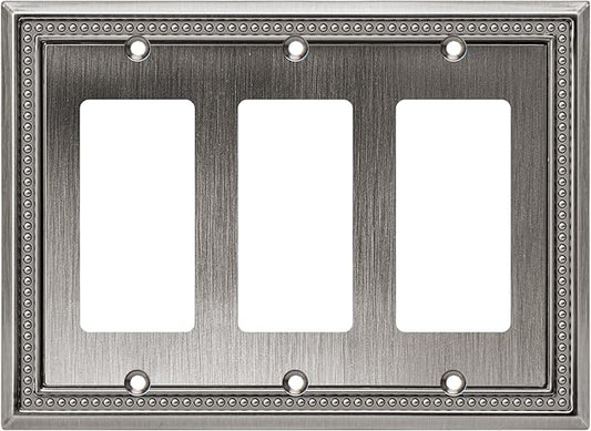 Henne Bery Sunken Pearls Heavy Duty Decorative Wall Plate Switch Plate Outlet Cover (Triple Decorator, Heirloom Silver)