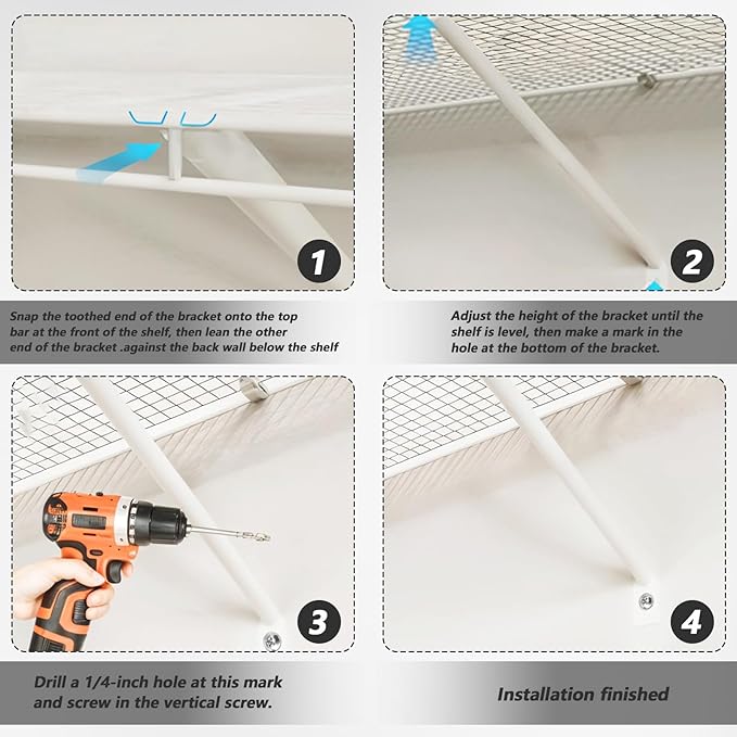 6 PCS Wire Shelf Brackets 17in White Shelf Support Bracket for Wire Shelving Metal Closet Support Bracket with Anchors, Screws Closet Wires Shelving Accessories for Supporting Shelves Racks