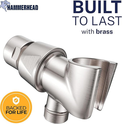 HammerHead Showers® Solid Metal Handheld Shower Head Holder - Brushed Nickel - Adjustable Shower Wand Holder with Universal Wall Hook Bracket and Brass Pivot Ball - Hand Held Shower Head Holder