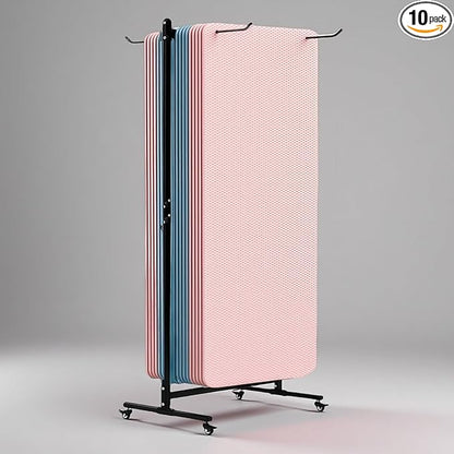 YTLEMON Yoga Mat Holder Hanging, Floor Rolling Yoga Mat cart, Large Capacity Storage Rack, with Includes hole punch, Metal square tube storage shelf for Home Gym, Fitness Club,Yoga Studio (Black)