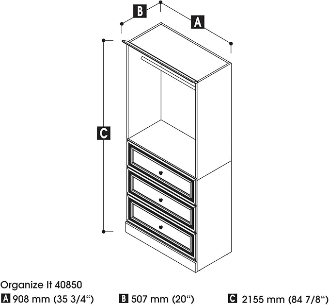 Bestar Versatile Closet Organizer with Drawers, 36-inch White for Bedroom, Bathroom, Pantry, Mudroom, or Entryway