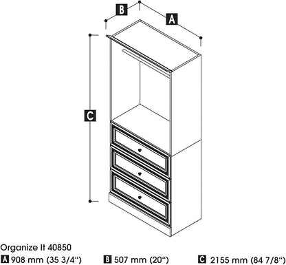 Bestar Versatile Closet Organizer with Drawers, 36-inch White for Bedroom, Bathroom, Pantry, Mudroom, or Entryway