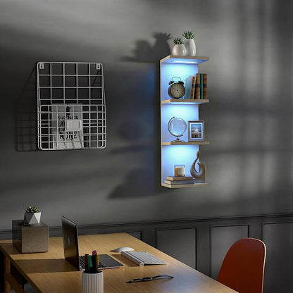 4-Tier Wall Shelf Unit with RGB Lights, Floating Lack Shelf for Home Decor, Wall Mounted Vertical Display Shelf for Bedroom Living Room Vanity, White