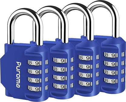 Puroma 4 Pack Combination Lock for Locker 4 Digit Outdoor Waterproof Padlock for School, Gym, Sports, Fence, Toolbox, Gate, Case, Outdoor, Hasp Storage, Cabinets (Blue)