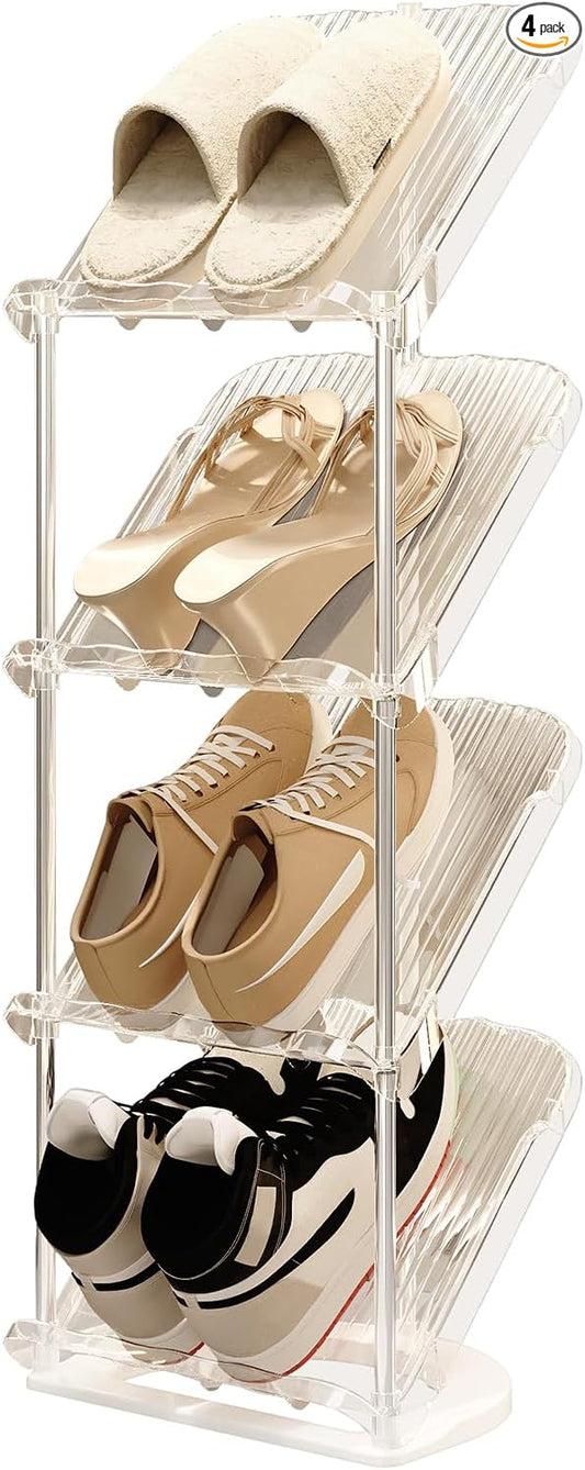 YYW Narrow Shoe Rack Vertical Shoes Rack for Entryway Corner Shoe Storage Organizer for Small Spaces Transparently Tall Slim Shoe Shelf for Front Door Entrance Living Room White 4 Layers