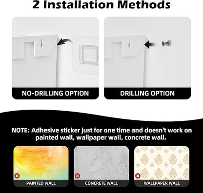 YOHOM No Drilling File Holder Wall Mails Magazines Organizer Adhesive Door Mount, Single Pocket, (White 1) (WHITE, 2 PCS)