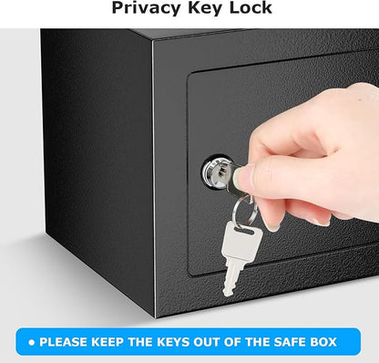 Bonsaii Safe Box with Key Lock, Steel Security Lock Box, 0.23 Cubic Feet, 9.06" W x 6.69" D x 6.69" H, Small Hidden Safe for Cash Jewelry