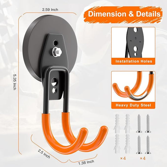 ENUODA Strong Magnetic Hooks Heavy Duty - Magnetic Wreath Hanger, Rare Earth Magnet Hook for Hanging Garden Tools, Drill, Hose, Broom, Cabinet, Tool Chest, Van, Container, Locker, 4 PCS