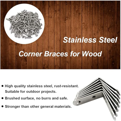 20 Pack L Bracket Corner Braces 2 Inch Stainless Steel Heavy Duty Shelf Bracket for Wood Shelves, Wall Hanging Support 90 Degree Joint Right Angle Brackets with Screws