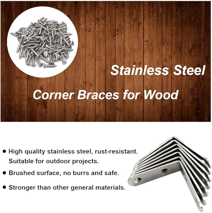 14 Pack L Bracket Corner Braces 2.5 Inch Stainless Steel Heavy Duty Shelf Bracket for Wood Shelves, Wall Hanging Support 90 Degree Joint Right Angle Brackets with Screws