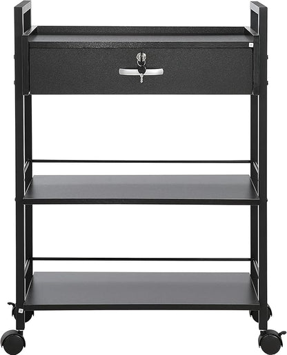 VEVOR Beauty Salon Trolley Cart, 3-Tier Hair Salon Stations Cabinet for Stylist with Lockable Drawer, MDF Rolling Storage Station with 4 Wheels (2 Lockable) for Beauty SPA Barbershop Tattoo