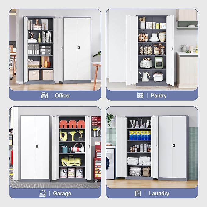 Metal Tool Storage Cabinet,Lockable File Cabinet with 2 Doors and 5 Adjustbale Shelves,Tall Cabinets for Garage Storage Systems for Home Office,Garage,Workshop