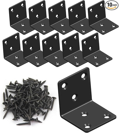 Black Stainless Steel Shelf Bracket,Joint Right Angle Bracket,L Shape Heavy Duty Metal Corner Brace Shelf Supporter for Wood Aufuga (10, 2x2x2)