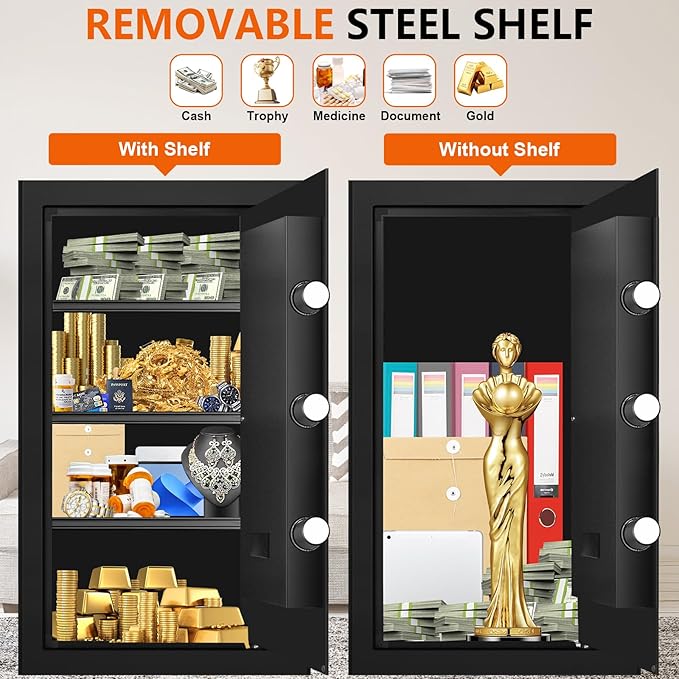 6.1 Cuft Large Fire and Waterproof Safes for Home, Anti-theft Fireproof Lock Box with Digital Keypad, Removable Shelves and Alert System, Personal Fire Proof Safe for Home Documents Valuables