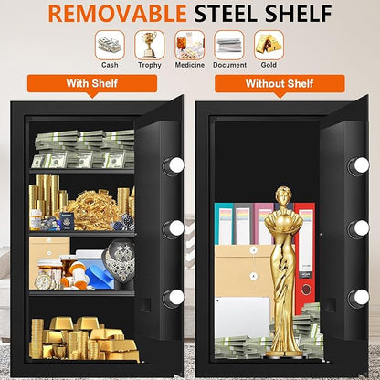 6.1 Cuft Large Fire and Waterproof Safes for Home, Anti-theft Fireproof Lock Box with Digital Keypad, Removable Shelves and Alert System, Personal Fire Proof Safe for Home Documents Valuables
