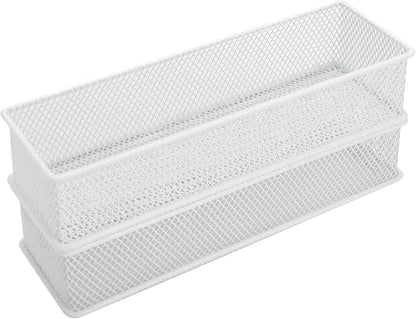 Annova Mesh Stackable Drawer Cabinet and Shelf Organizer Bins Storage Basket School Office Supply Holder Tray- Set of 2 (White, 3x9x2 Inch)
