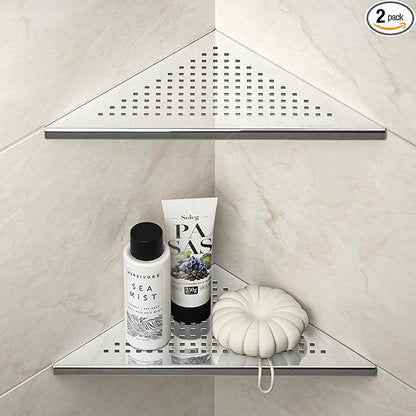 Corner Shower Shelf, 10" Polished 304 Stainless Steel Recessed Shelves for Bathroom, Grout in Shelf Racks for Tiled Wall, 2 Pack