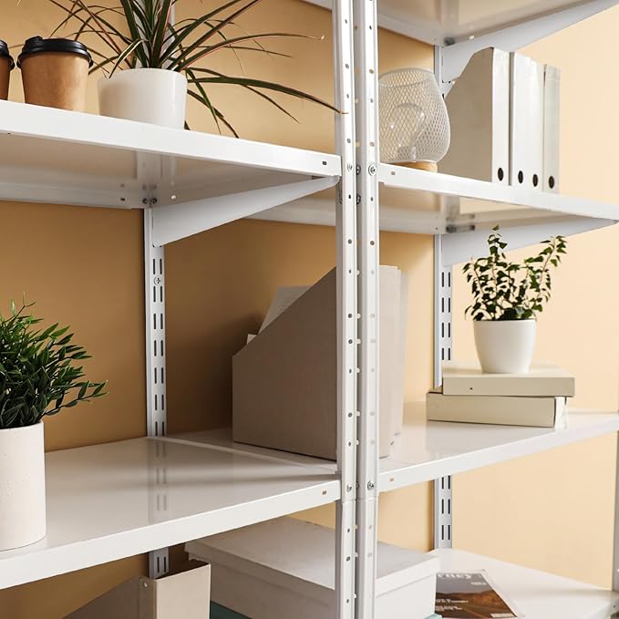 8 Pcs White Twin Rail Upright Wall Shelving System 25 Inch with Adjustable Shelf Bracket 11.5 Inch Heavy Duty Storage Rack Metal Support System for Kitchen Closet Home Indoor