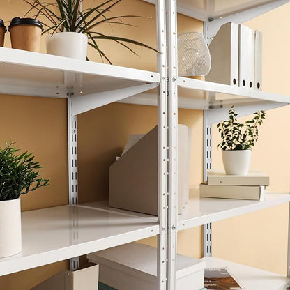 8 Pcs White Twin Rail Upright Wall Shelving System 25 Inch with Adjustable Shelf Bracket 11.5 Inch Heavy Duty Storage Rack Metal Support System for Kitchen Closet Home Indoor